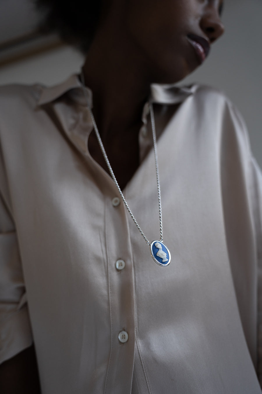 Silver and Blue Cameo Necklace