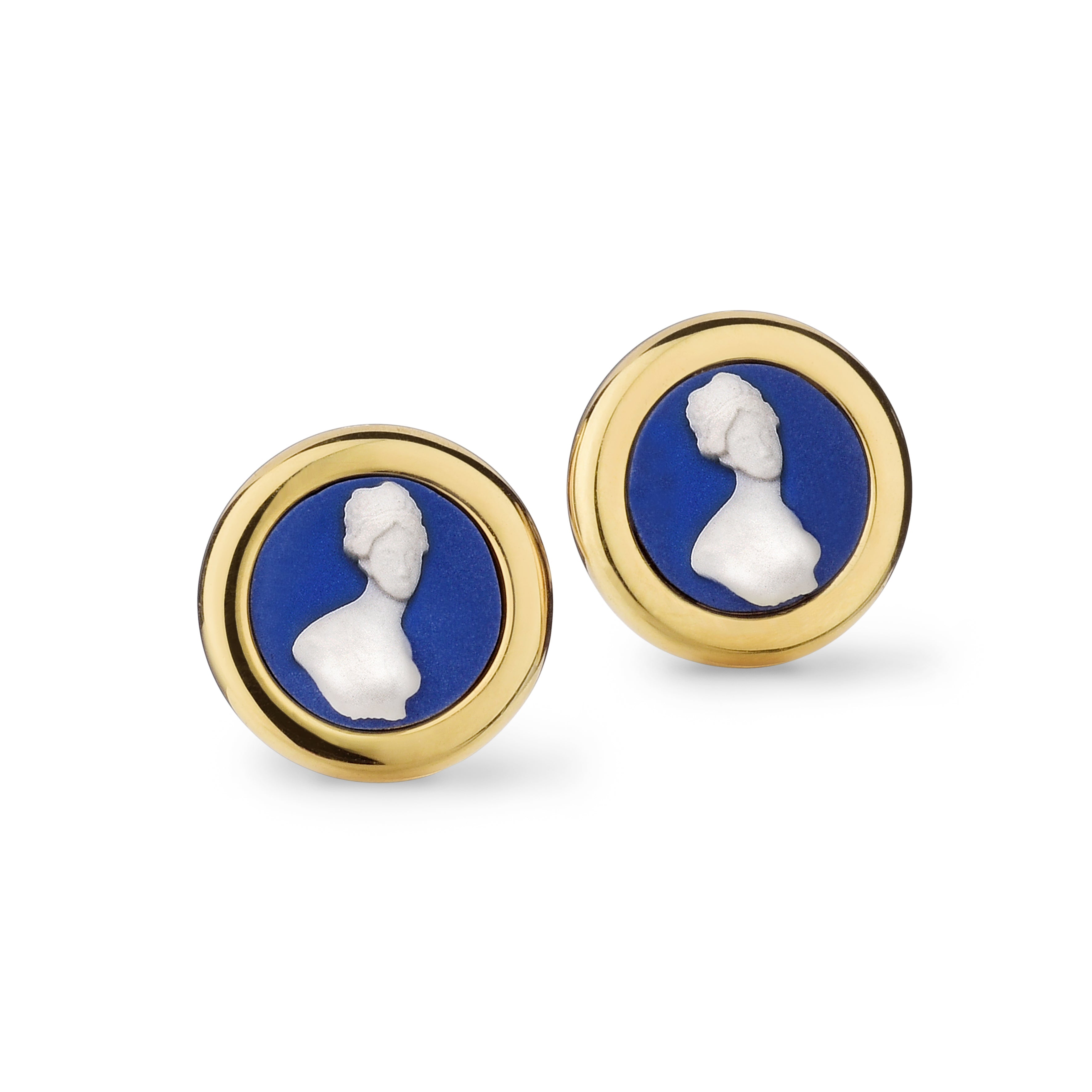 Gold and Blue Cameo Earrings - Main Image