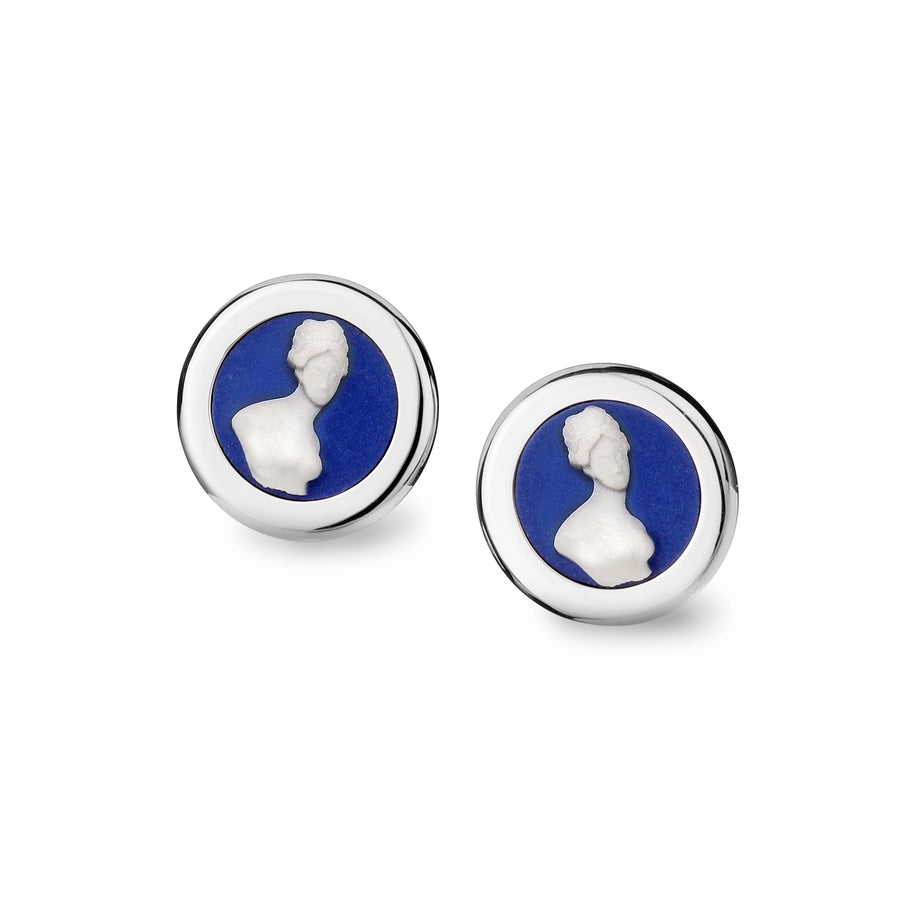 Blue Cameo Earrings Silver.