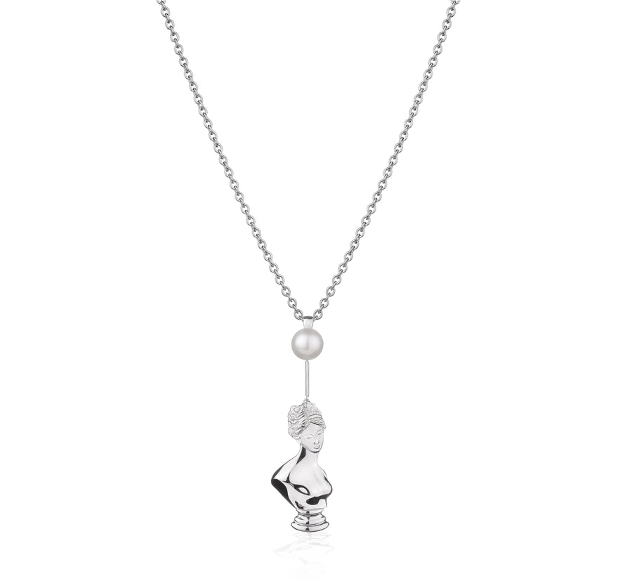 Necklace - Goddess With A Pearl Necklace Silver